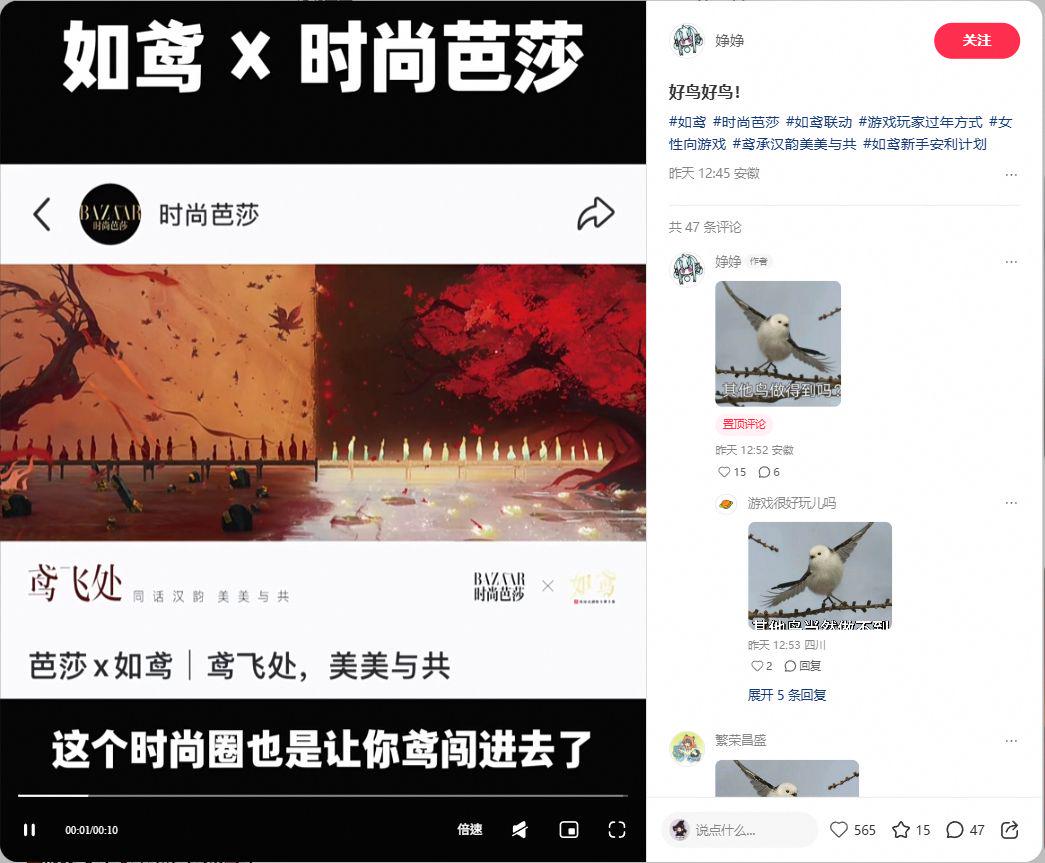 人气鸟确认！如鸢登上时尚芭莎，联动导致系统“崩溃”